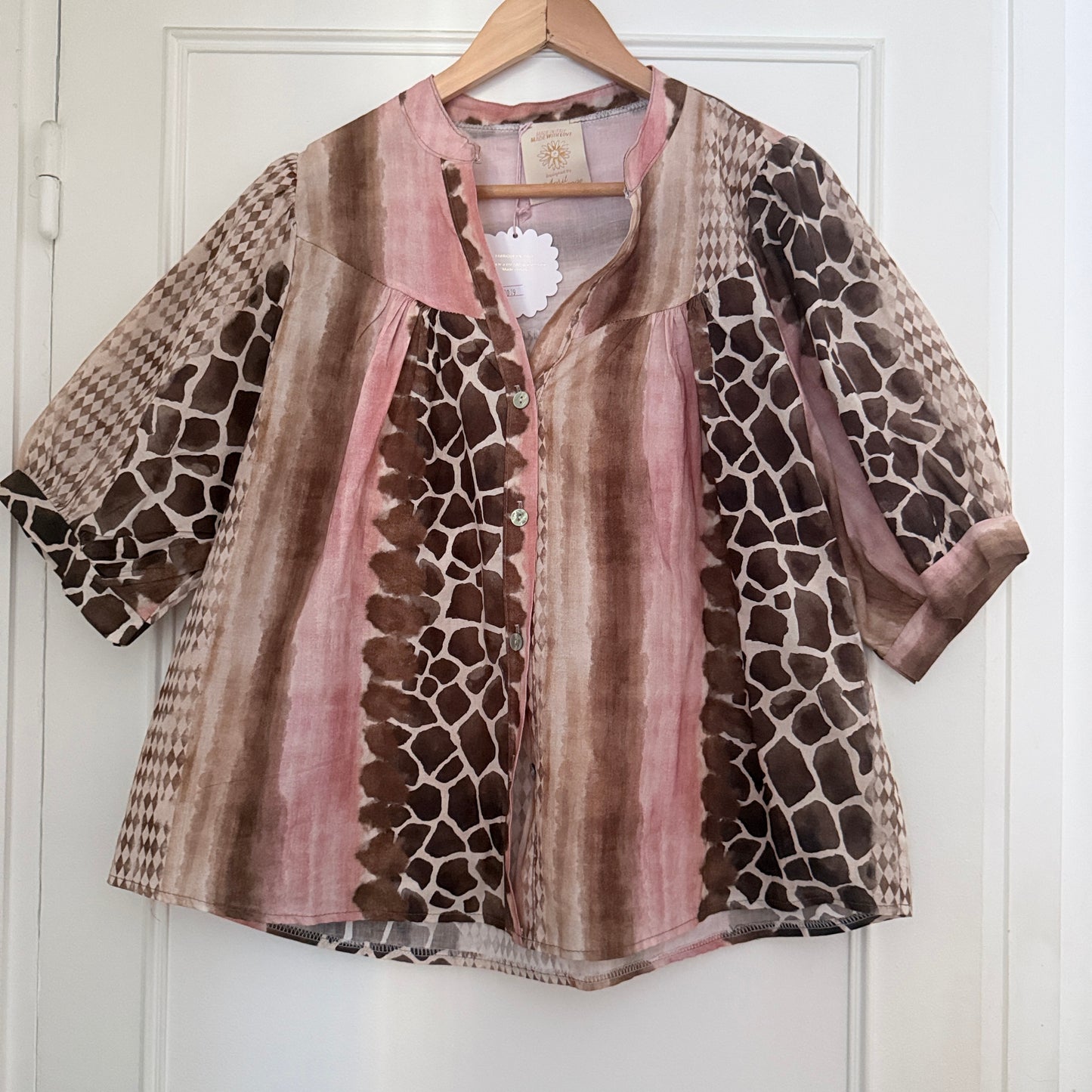 Blouse rose et marron motifs animal en coton LOUNAE
