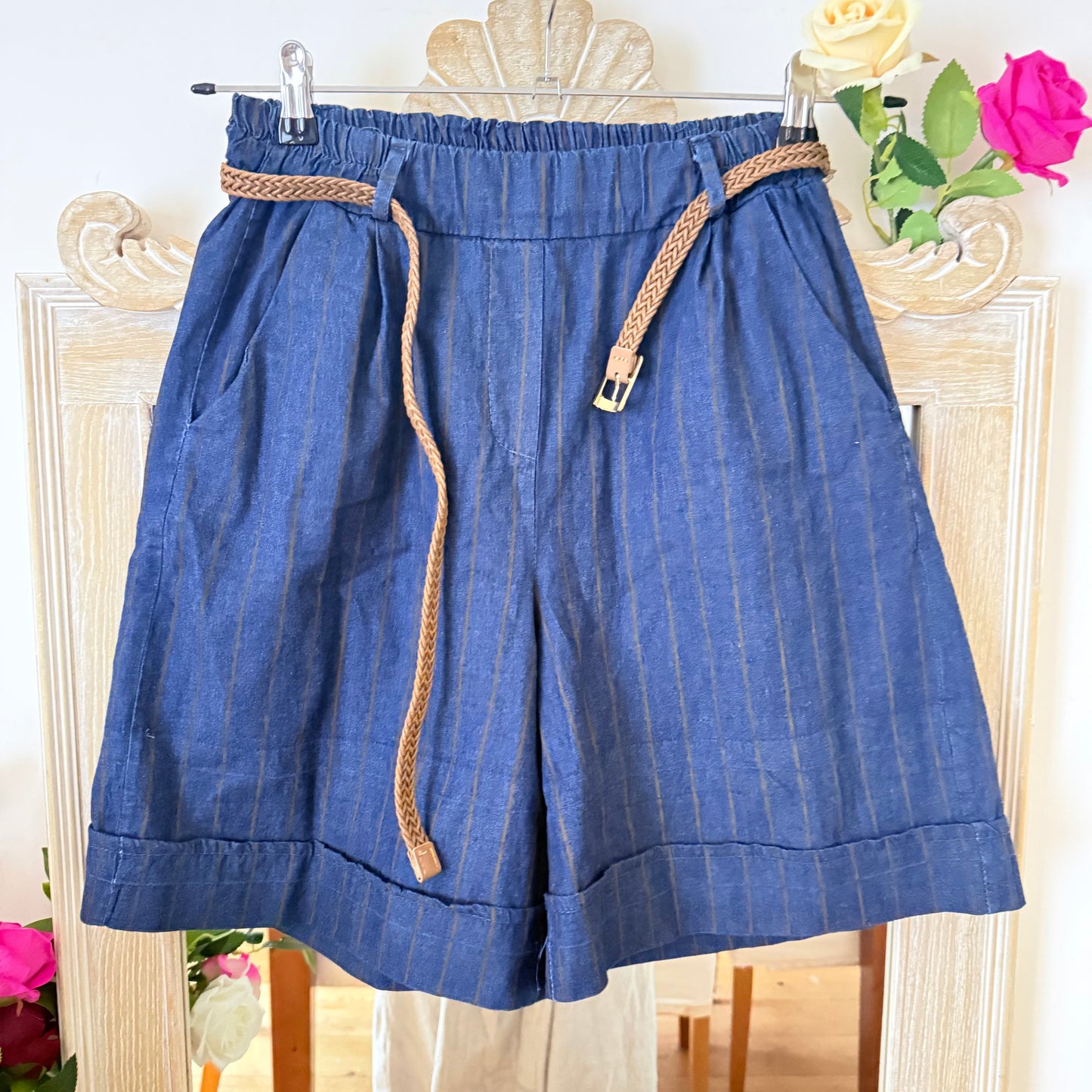 Short bleu rayé Camel - Carla Giannini