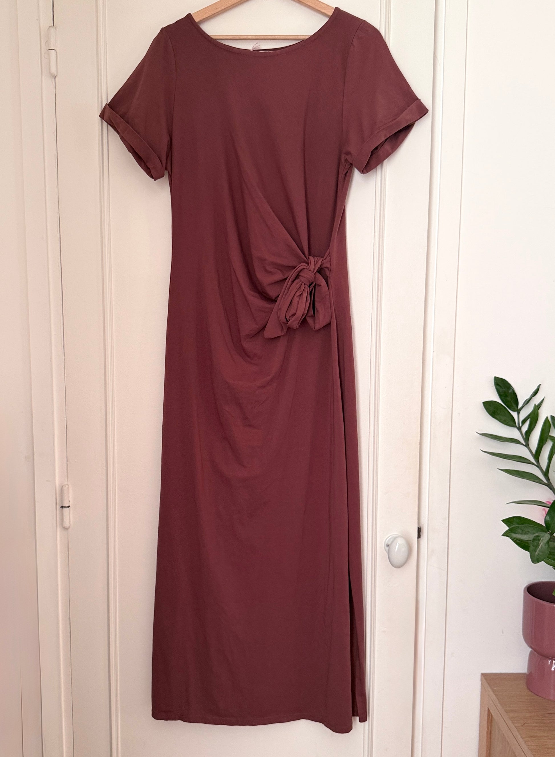 Robe longue marron détail noeuds en coton LOUNAE