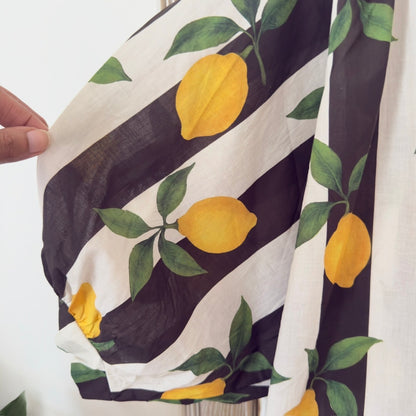 Chemise rayée imprimé citrons noire et blanche manches ballon – Taille unique LOUNAE