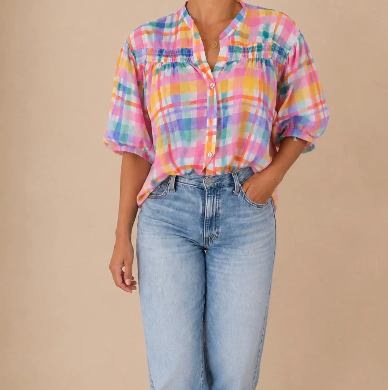 Blouse pastel à carreaux en coton LOUNAE