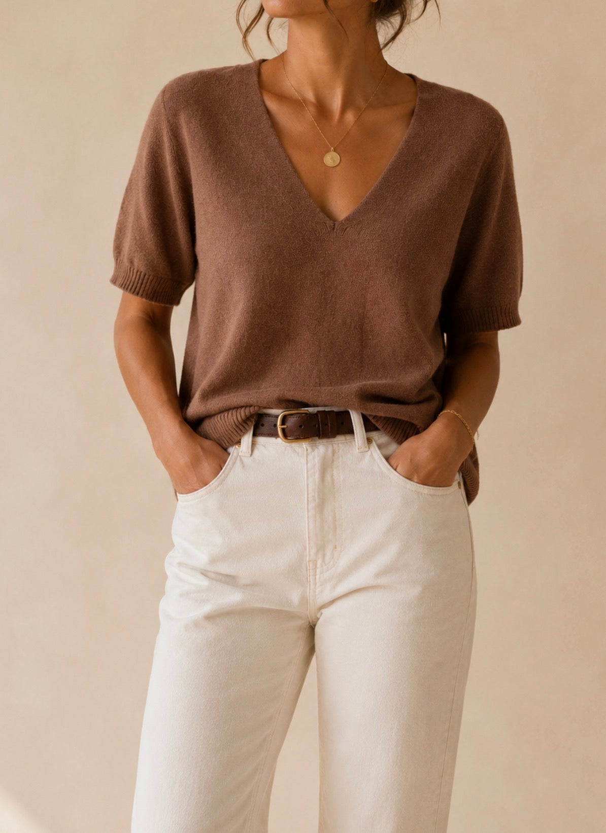Pull marron manches courtes LOUNAE