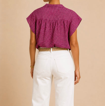 Blouse manches courtes bordeaux rose en coton LOUNAE