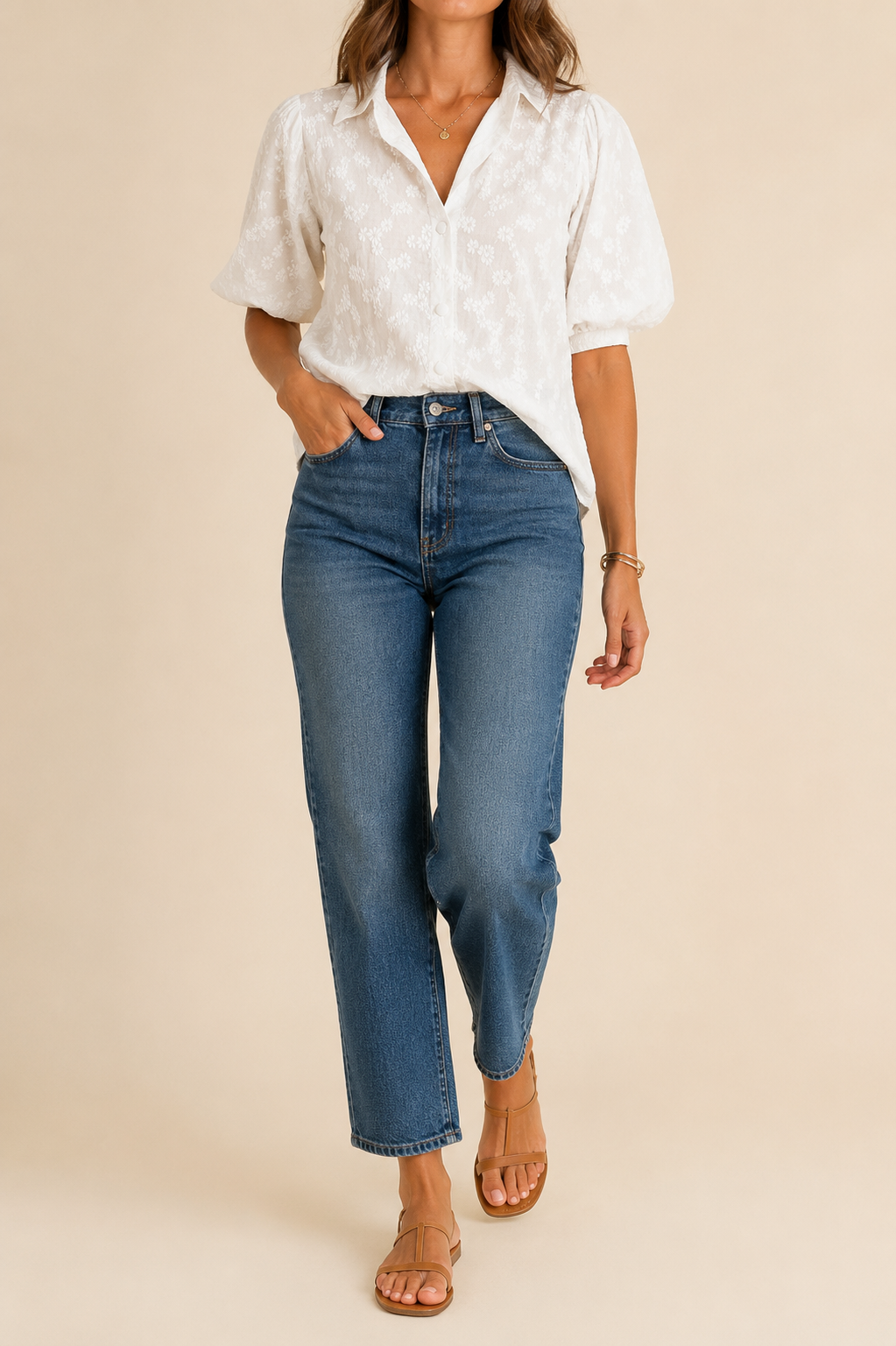 Chemise blanche brodée manches ballon