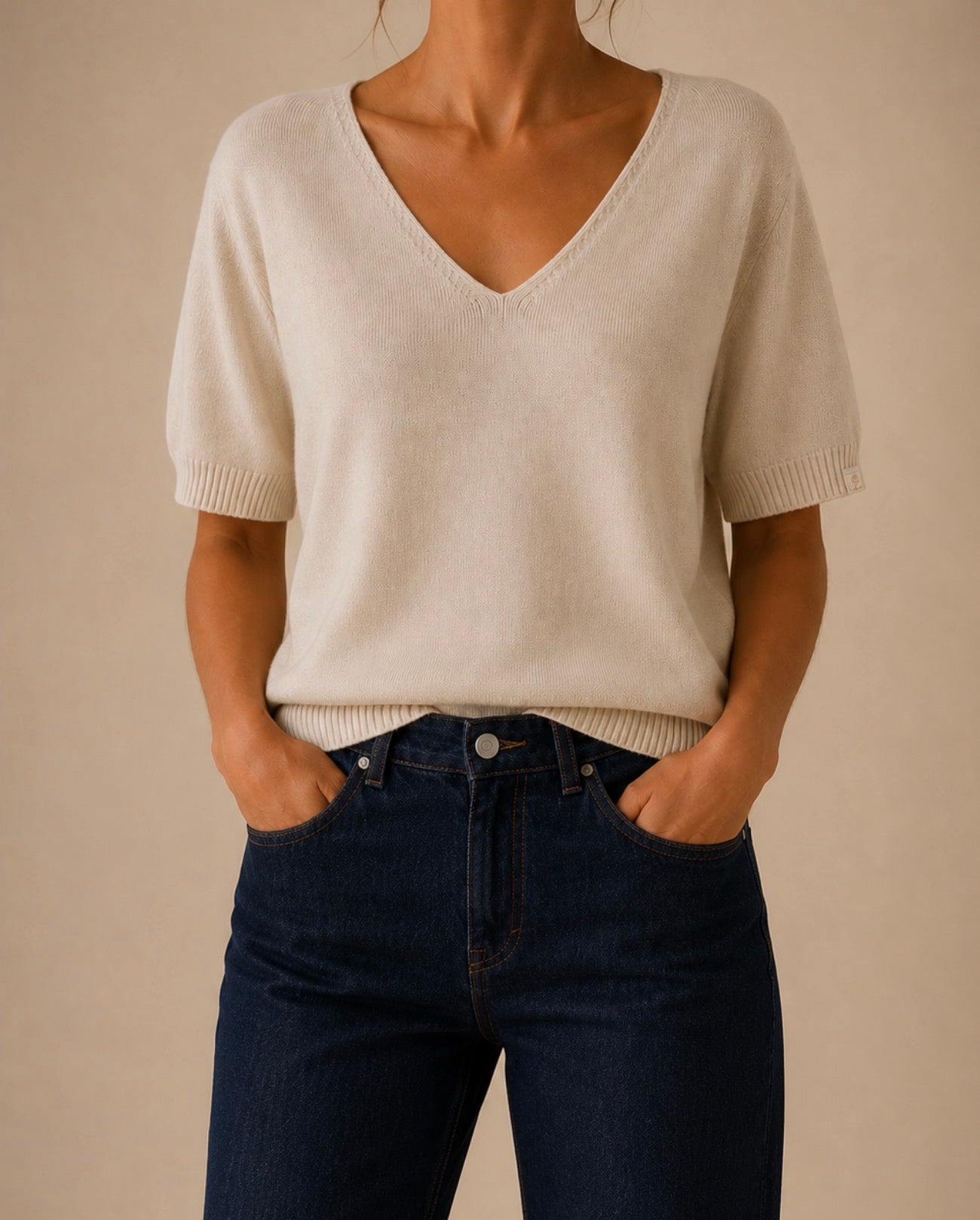 Pull beige manches courtes LOUNAE
