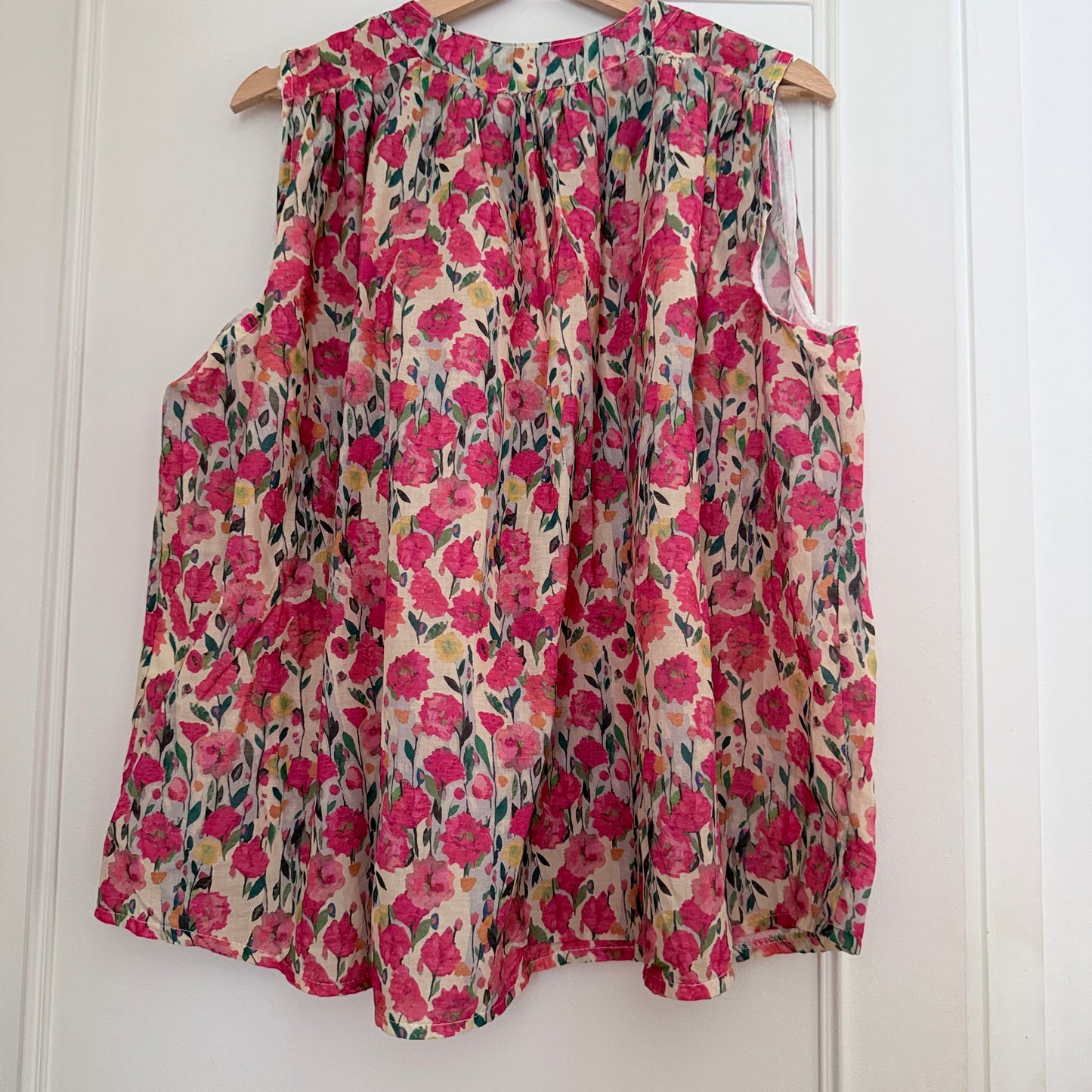 Blouse beige et rose fleurie en coton LOUNAE