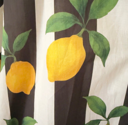 Chemise rayée imprimé citrons noire et blanche manches ballon – Taille unique LOUNAE