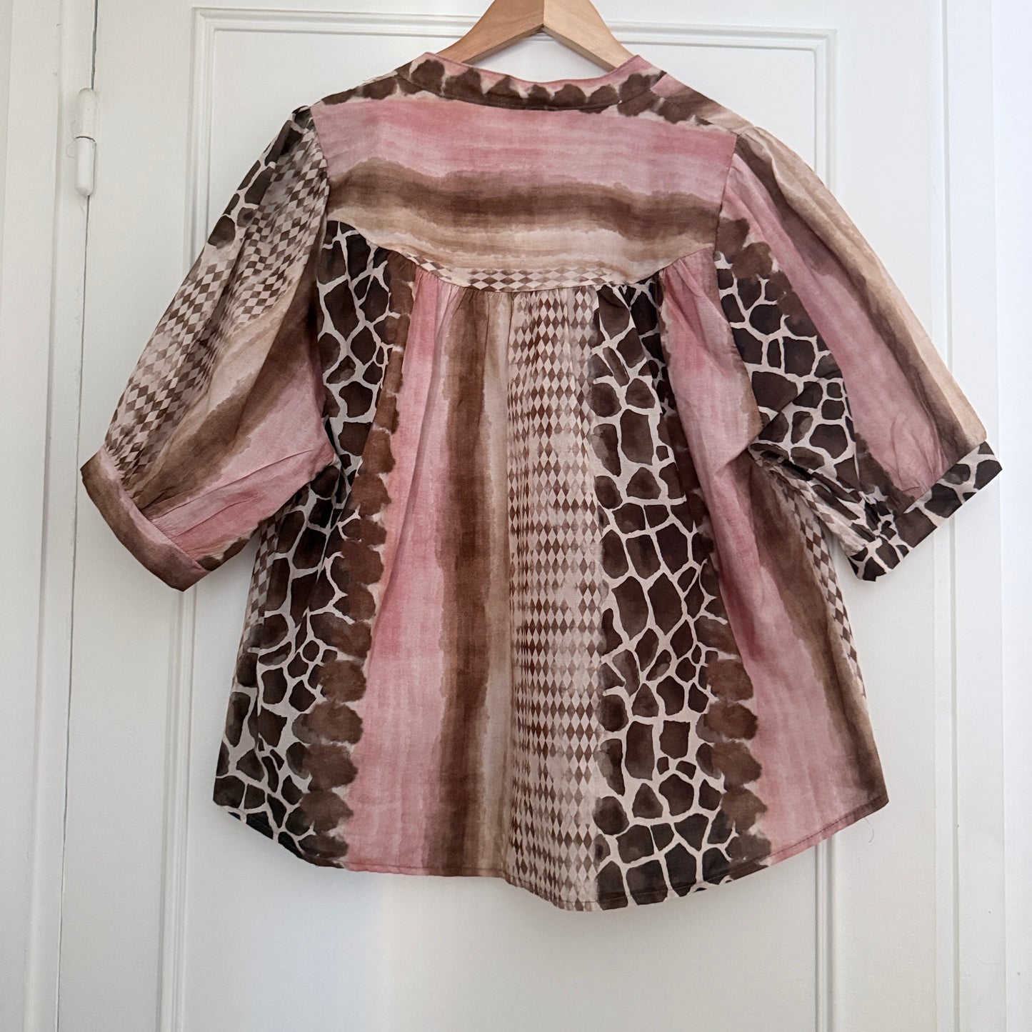 Blouse rose et marron motifs animal en coton LOUNAE