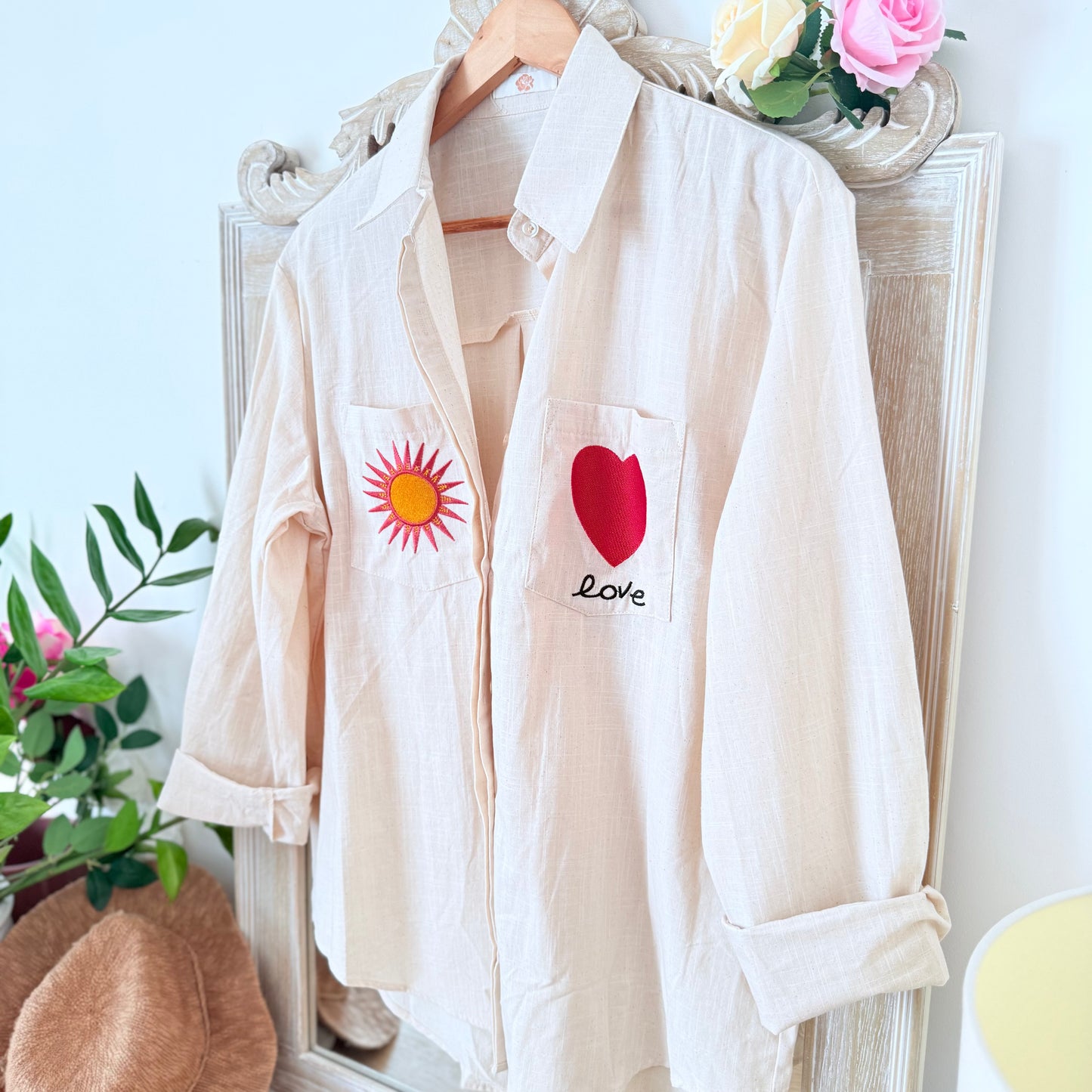 Chemise beige coton cœur et soleil - Lovena