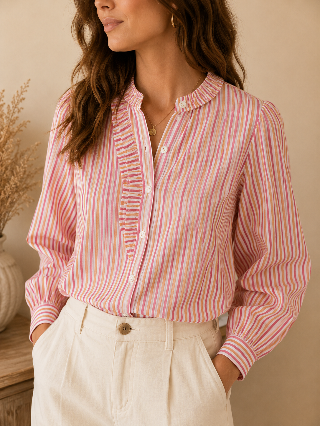 Chemise Camel rose blanche coton