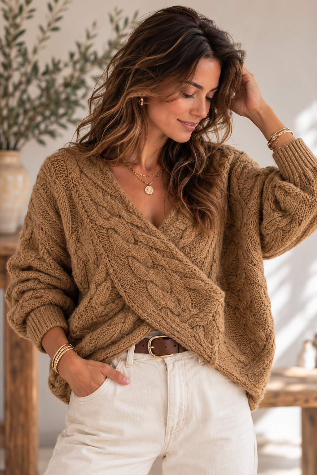 Pull Cache-Coeur Torsadé Camel LOUNAE