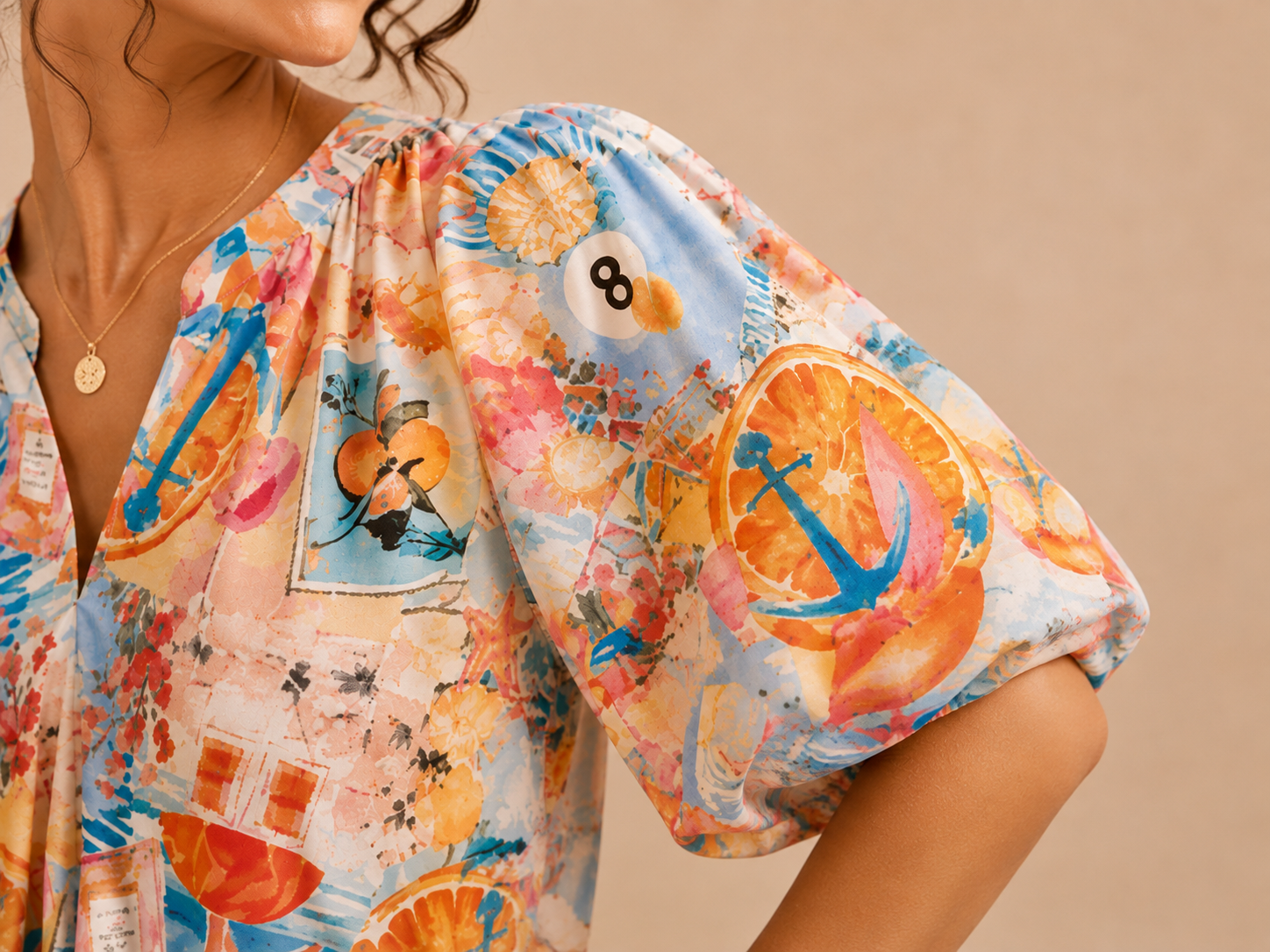 Robe courte imprimée manches bouffantes LOUNAE