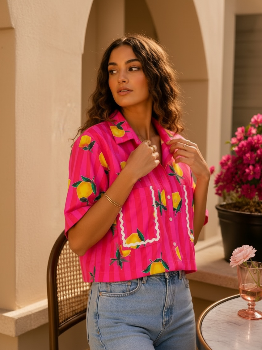 Chemise imprimé citron rayée rose LOUNAE