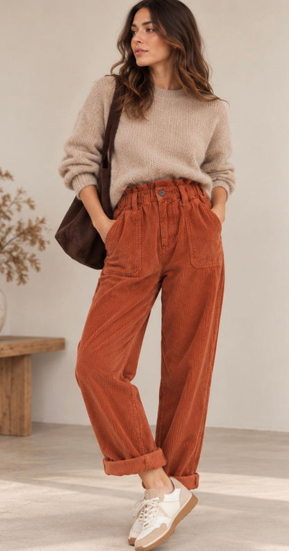 Pantalon Ample Rouille Velours Côtelé LOUNAE