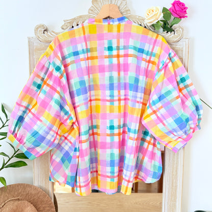 Blouse pastel à carreaux en coton LOUNAE