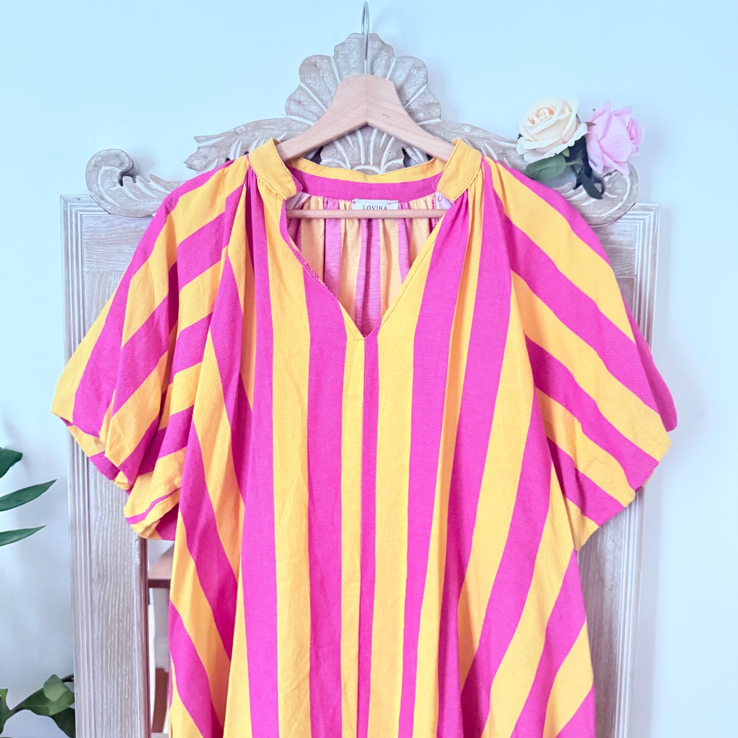 Robe rayée jaune rose - Lovika