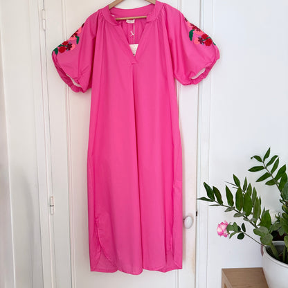Robe longue bohème rose en coton LOUNAE