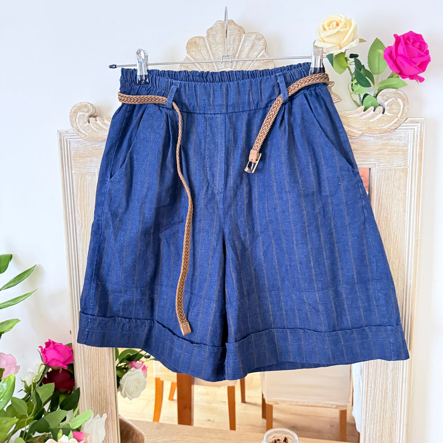 Short bleu rayé Camel - Carla Giannini