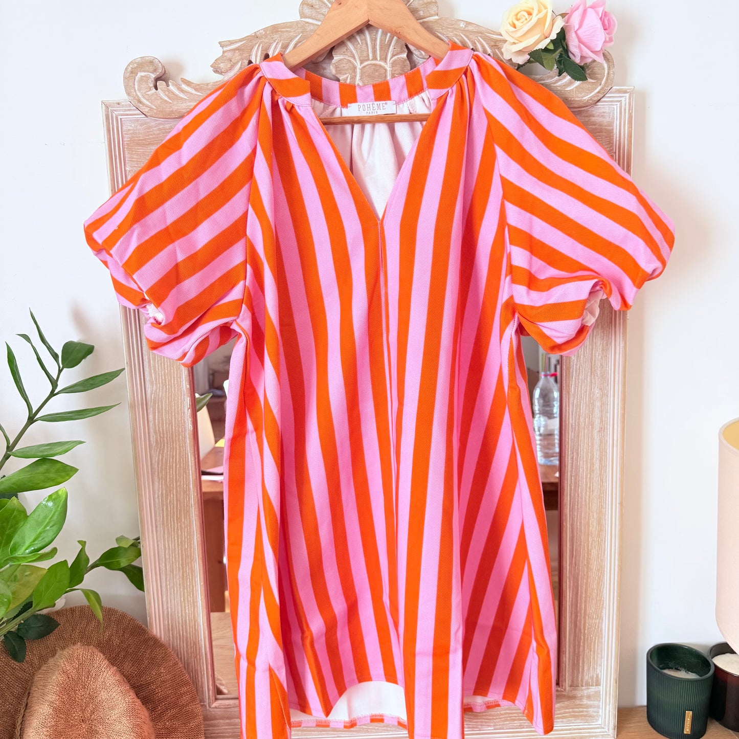 Robe bohème rayée orange rose - Pohême