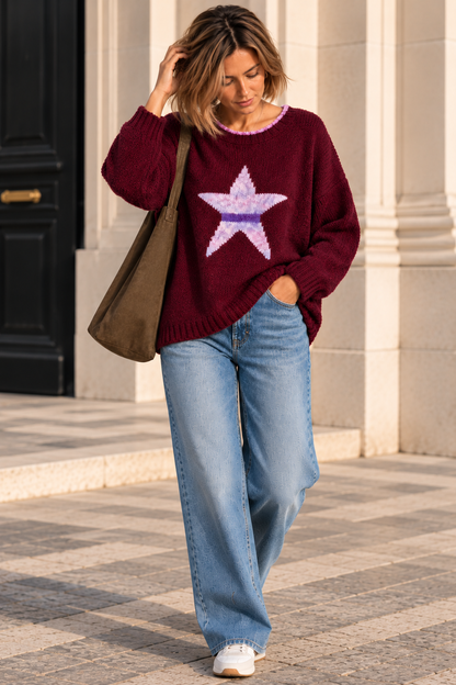 Pull col rond étoile bordeaux LOUNAE