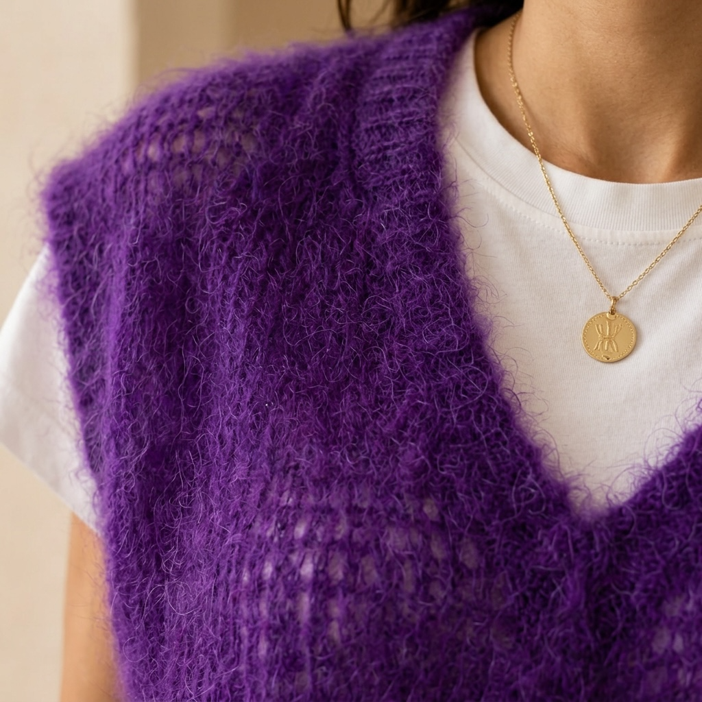 Pull violet maille aérienne 80% mohair - Made in Italy LOUNAE