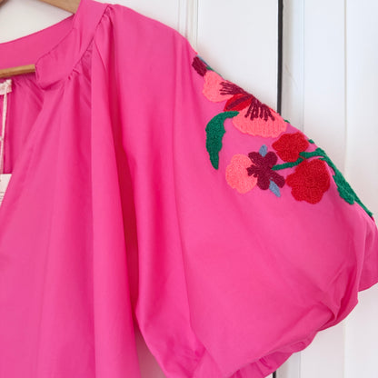 Robe longue bohème rose en coton LOUNAE