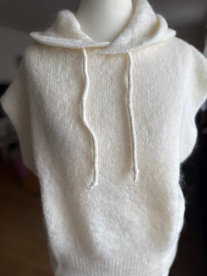 Pull Sans Manches à Capuche Blanc cassé Mohair LOUNAE