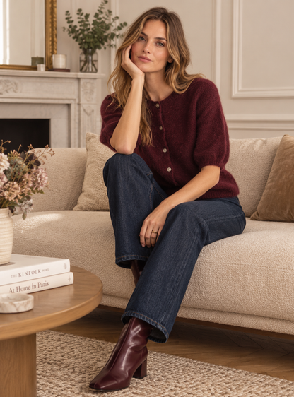 Cardigan manches courtes bordeaux LOUNAE