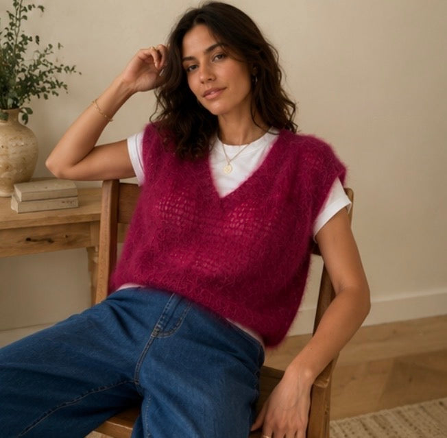 Pull prune maille aérienne 80% mohair LOUNAE
