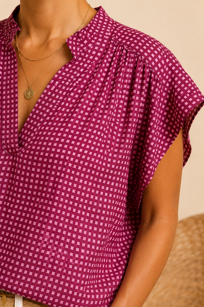 Blouse manches courtes bordeaux rose en coton LOUNAE