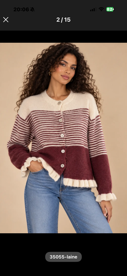 Cardigan Rayé beige et Bordeaux LOUNAE