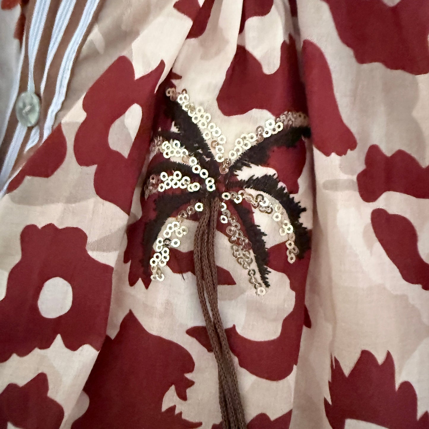Blouse manches ballon beige et bordeaux en coton LOUNAE