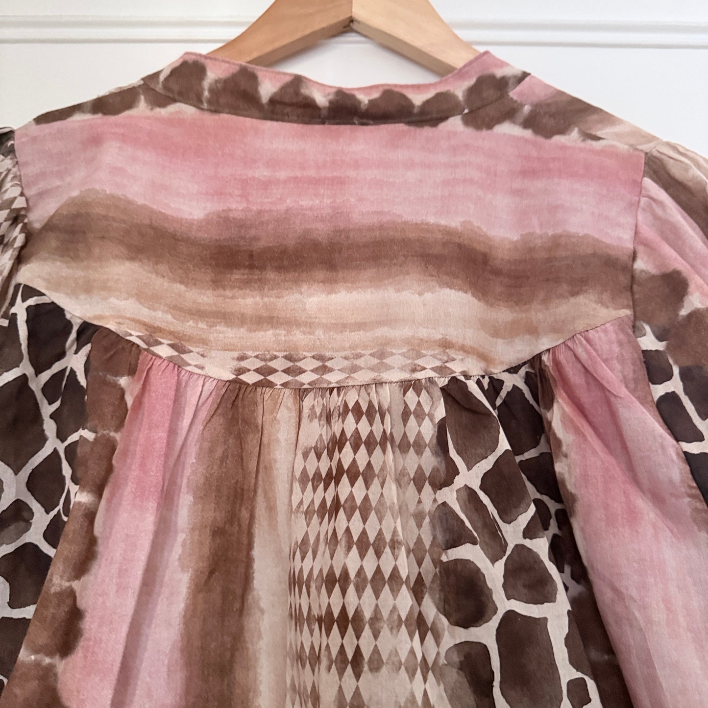 Blouse rose et marron motifs animal en coton LOUNAE