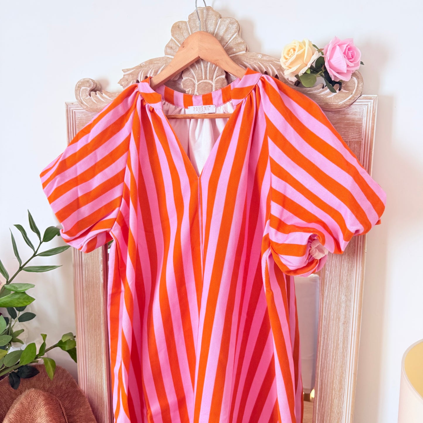 Robe bohème rayée orange rose - Pohême