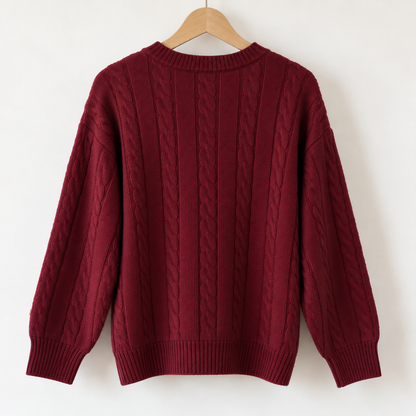 Pull Léa torsadé col rond aubergine LOUNAE