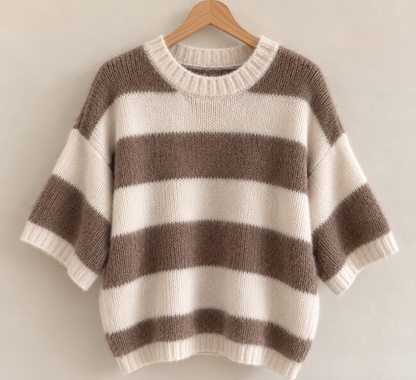 Pull Louise Duveteux Rayé Beige et Écru LOUNAE
