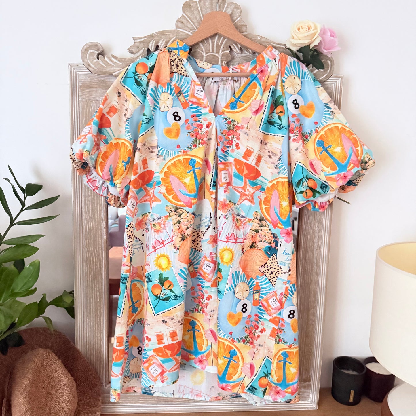 Robe courte imprimée colorée à manches bouffantes - Pohême