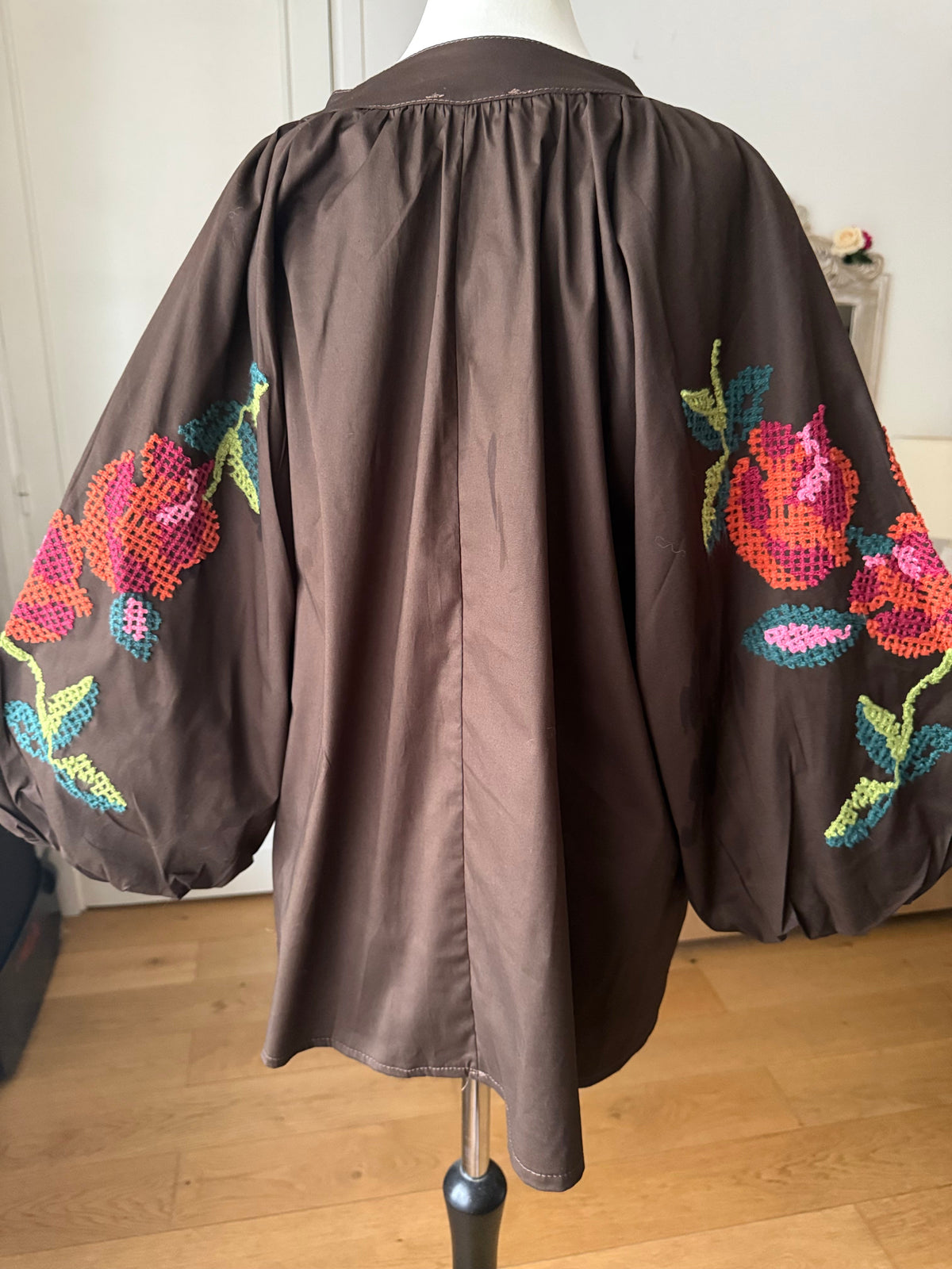Blouse bohème marron manches ballon LOUNAE