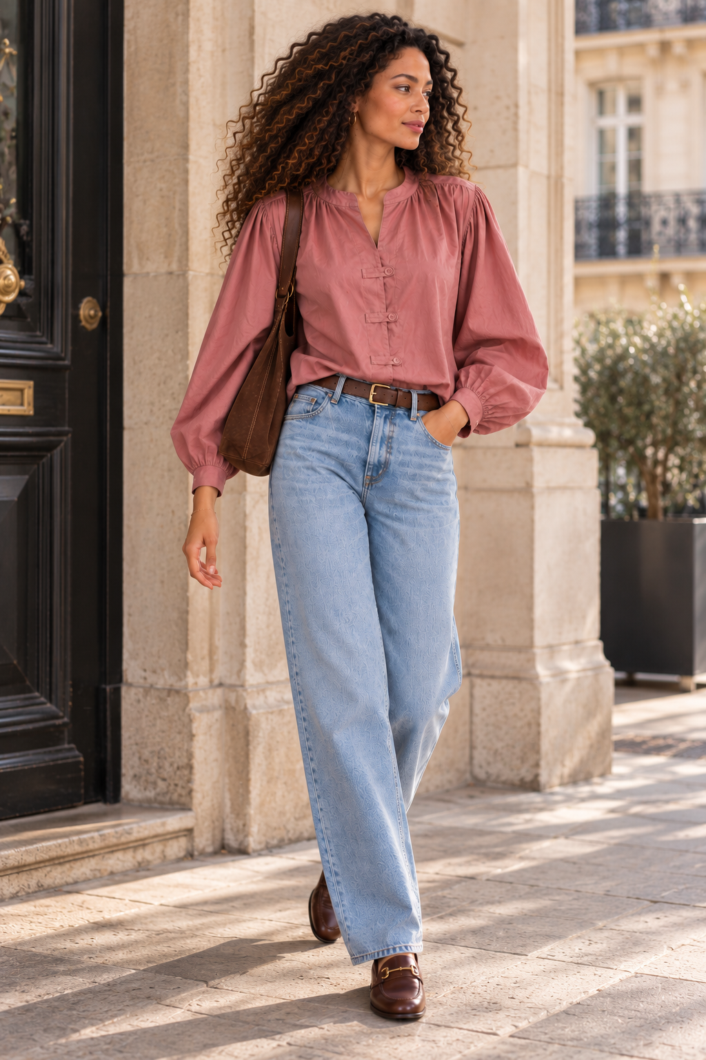 Chemise Rose Manches Ballon LOUNAE
