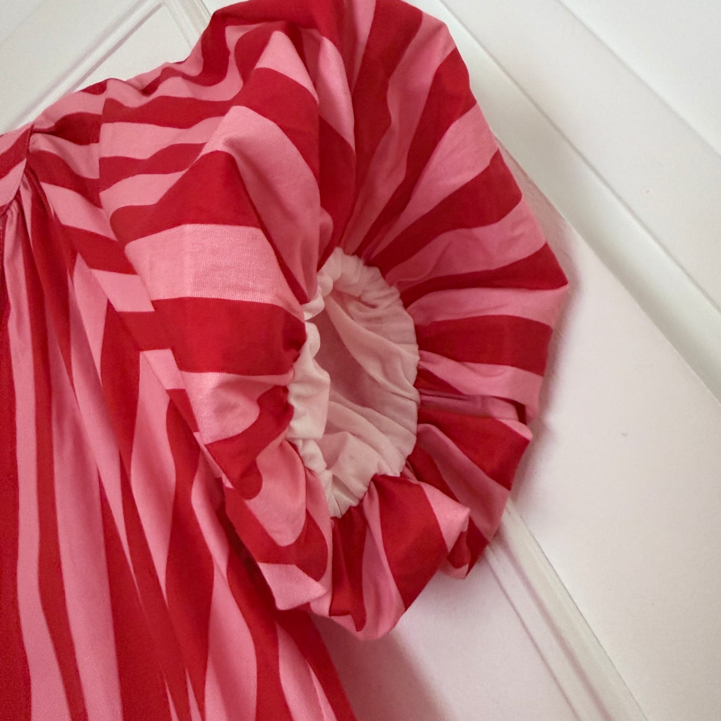 Robe rose et rouge manches ballons en coton LOUNAE