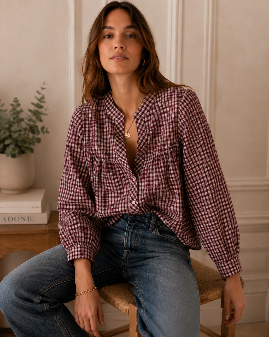 Chemise vichy bordeaux et écru LOUNAE