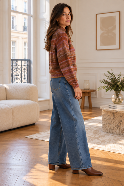 Pull col montant marron rose en laine LOUNAE
