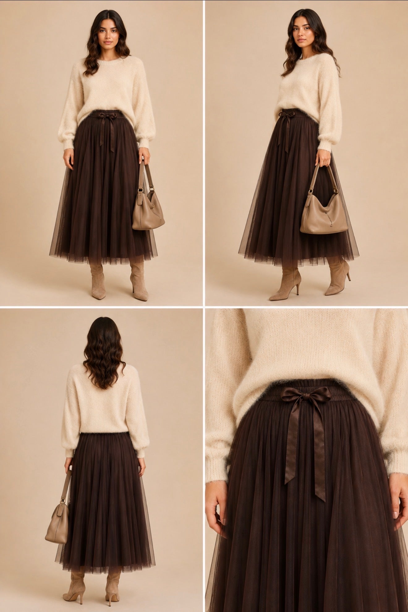 Jupe longue marron style tulle LOUNAE