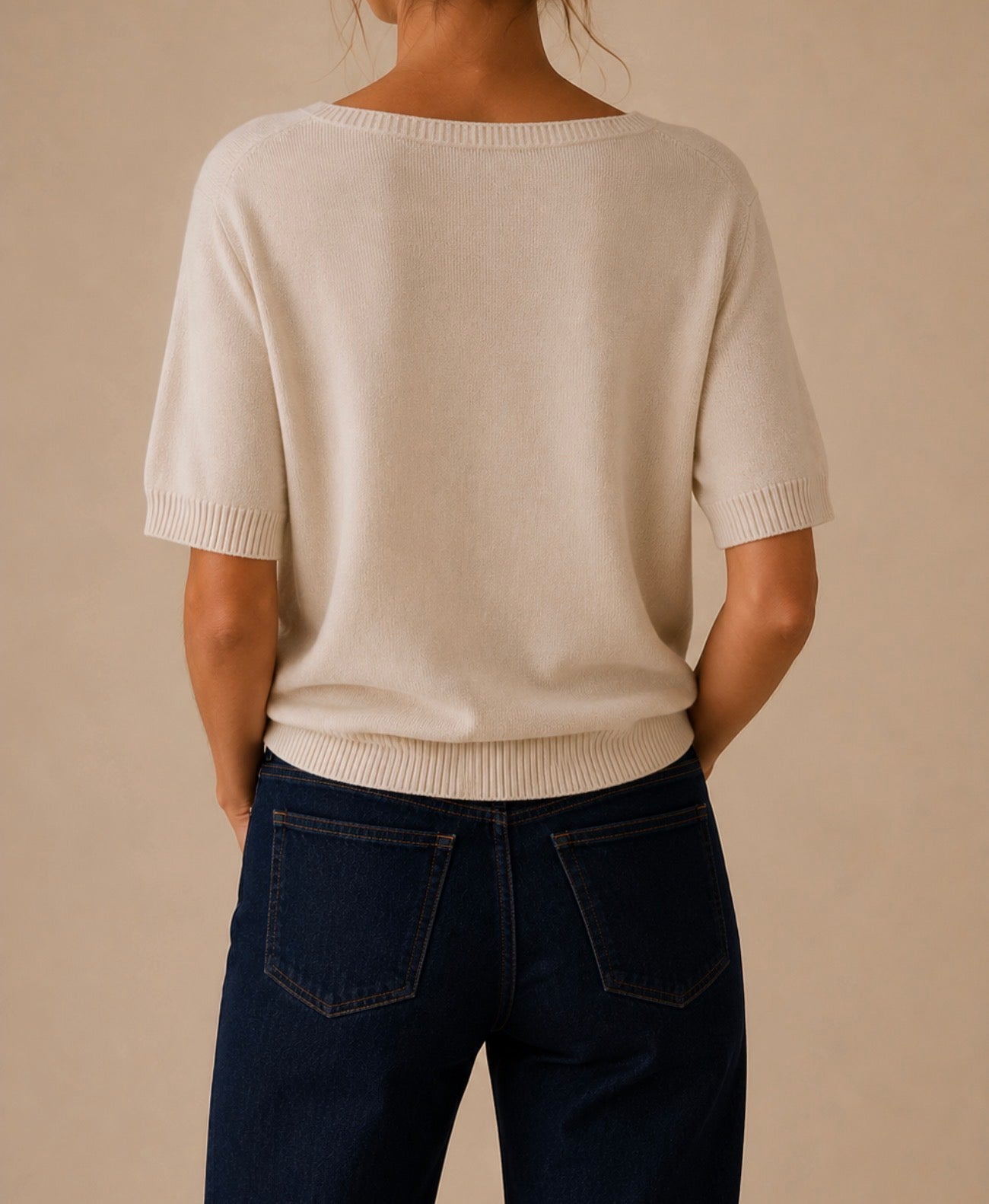 Pull beige manches courtes LOUNAE