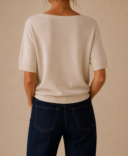 Pull écru manches courtes LOUNAE en viscose polyamide polyester