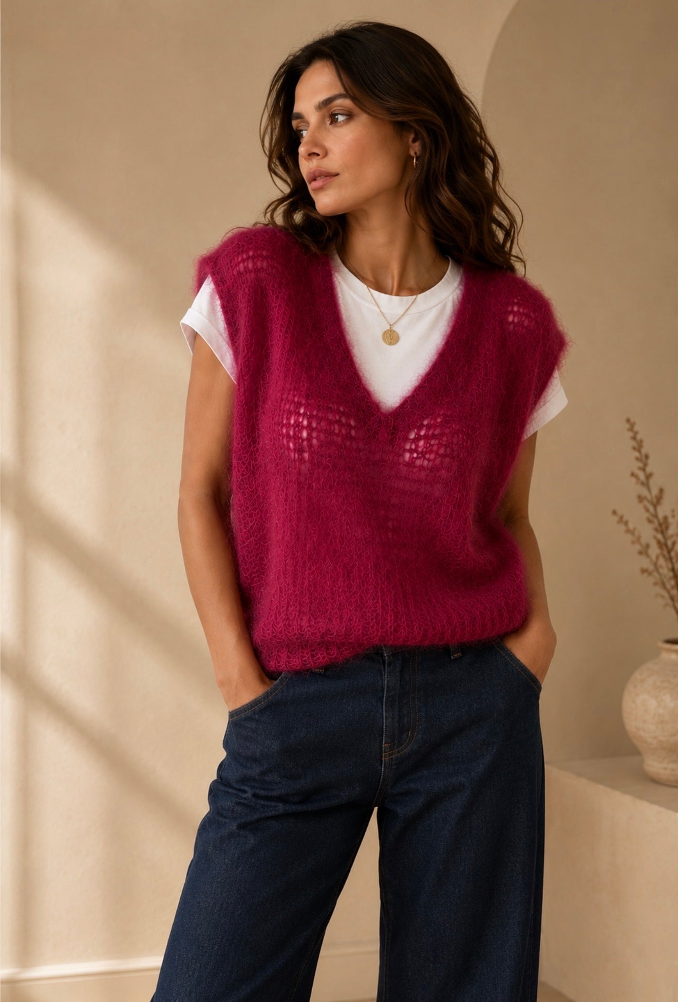 Pull prune maille aérienne 80% mohair LOUNAE