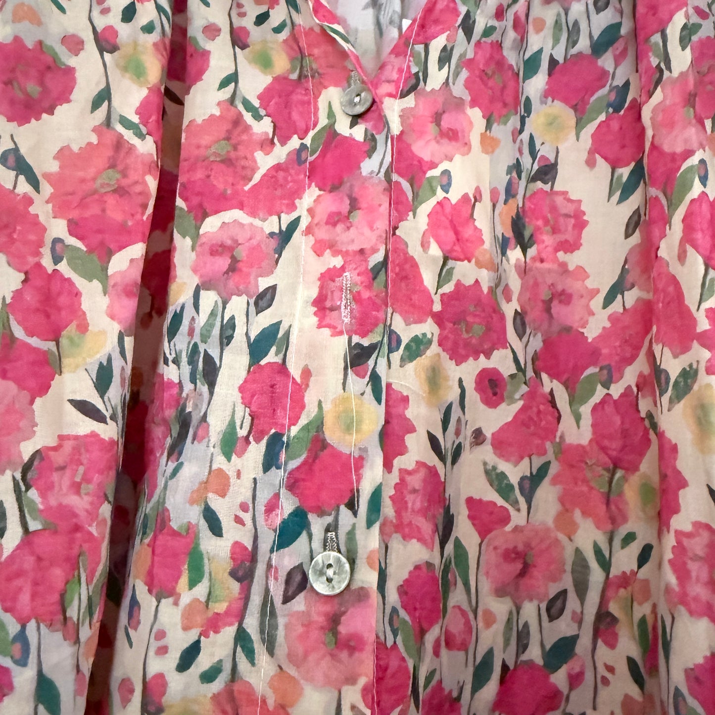 Blouse beige et rose fleurie en coton LOUNAE