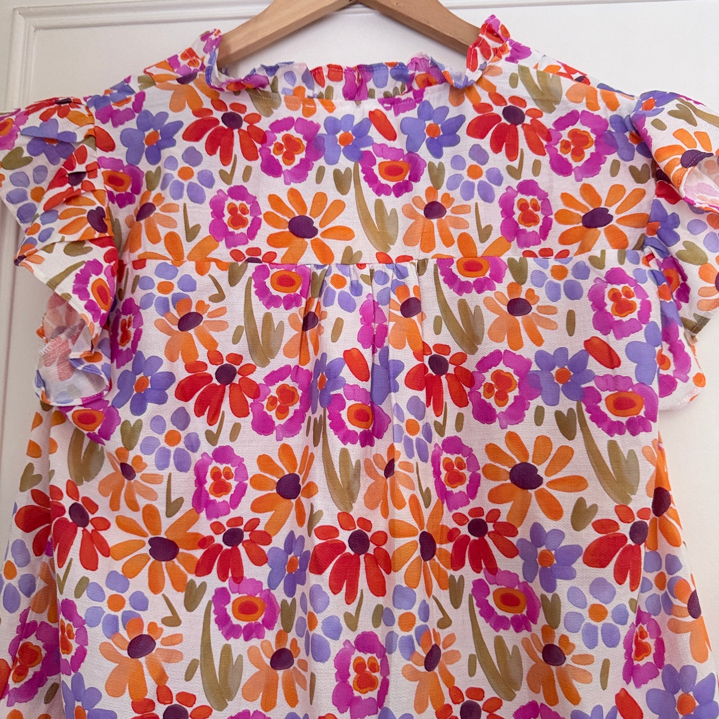 Blouse fleurie multicolore col V manches volantes LOUNAE