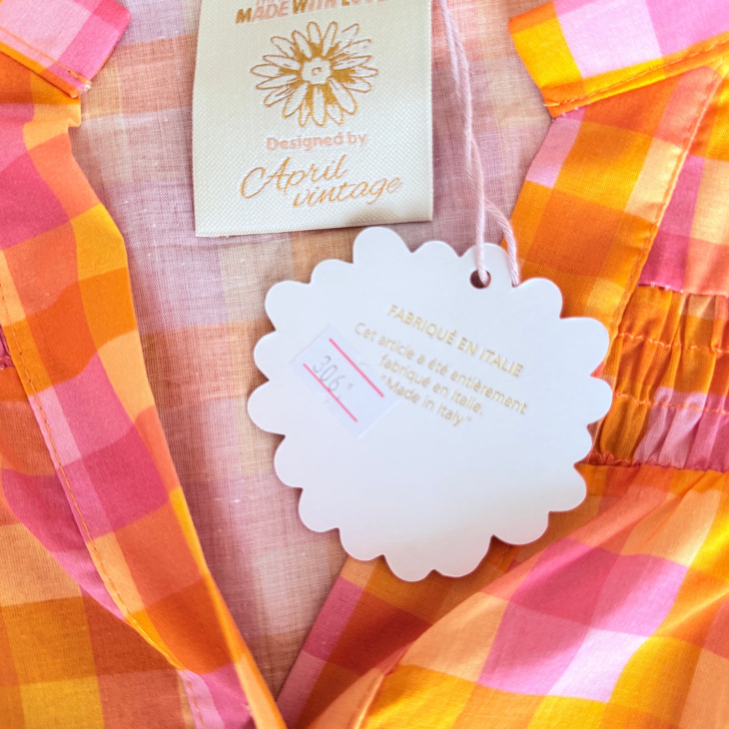 Chemise à carreaux rose et orange - April vintage