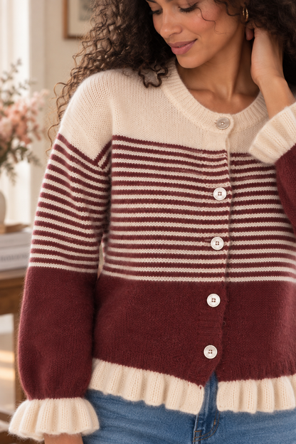 Cardigan Rayé beige et Bordeaux LOUNAE